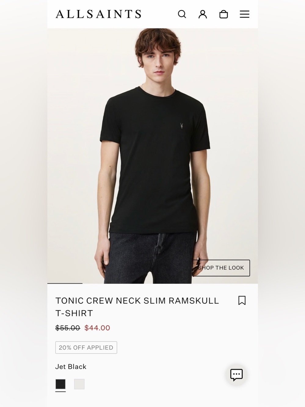 NWT Allsaints Tonic Crew Neck Slim Ramskull T-Shirt - Black